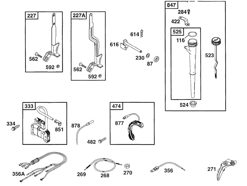 Controls, Oil Fill, Elect Diagram and Parts List for 176432-0117-XX  Briggs and Stratton Engine